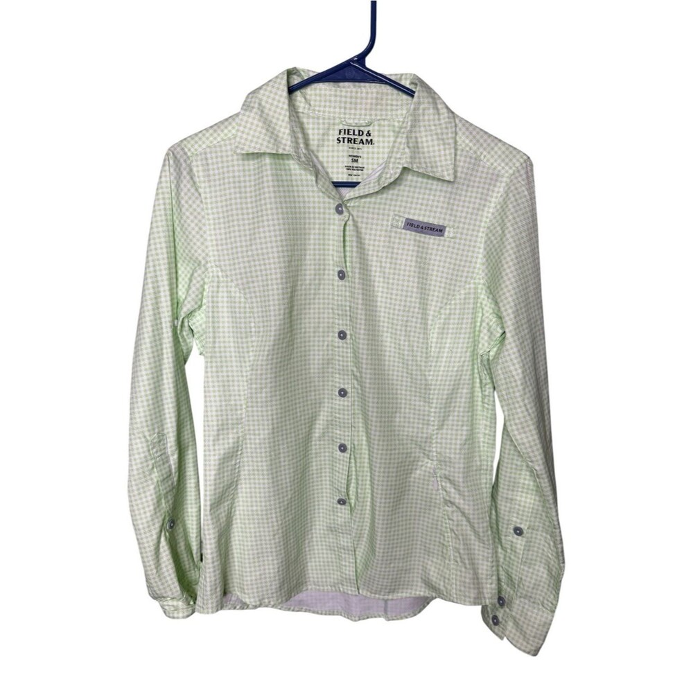 Green White Gingham Size S Field & Stream Long Sleeve Button Down Shirt